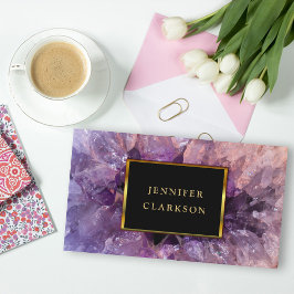Cartão De Visita Dourada ametista roxa, gema mineral.