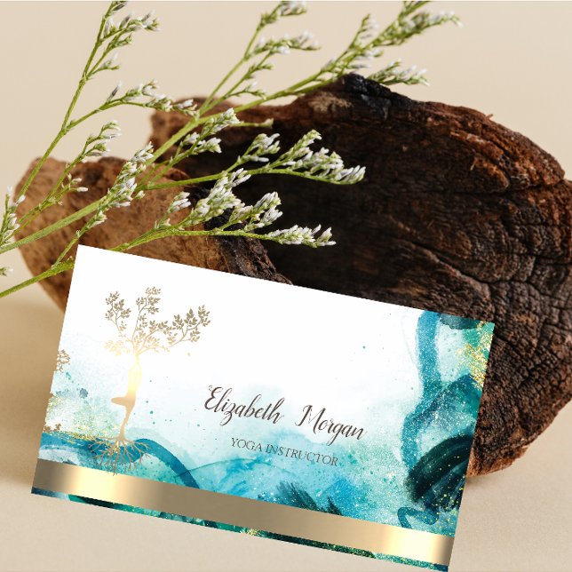 Cartão De Visita Dourada árvore mulheres Silhouette Abstrato (Criador carregado)