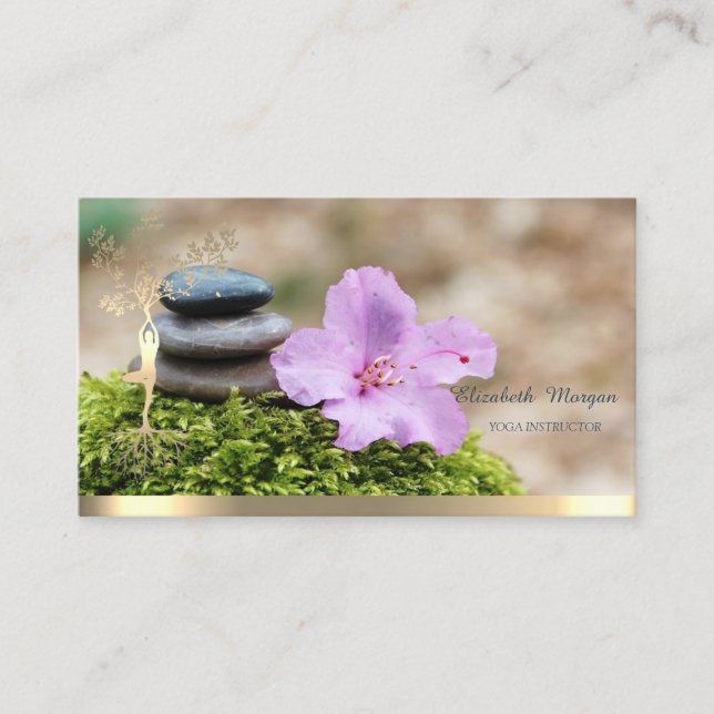 Cartão De Visita Dourada árvore mulheres silhueta paisagem ioga (Frente)