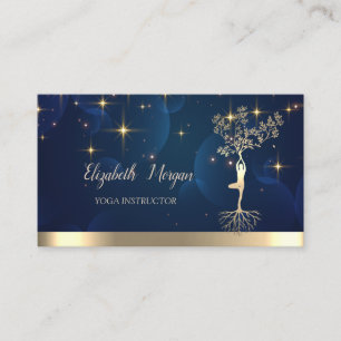Cartão De Visita Dourada Árvore Silhouette, Estrelas, Instrutora Yo