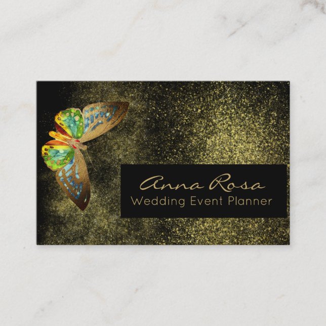 Cartão De Visita *~* Dourada Borboleta Glitter Glitter Glitter Dour (Frente)