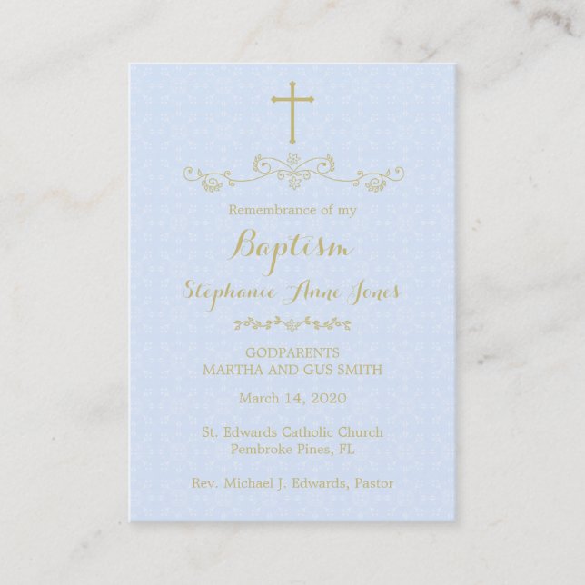 Cartão De Visita Dourada cruz e louros em azul claro (Frente)