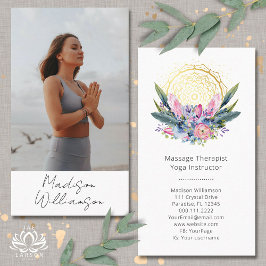 Cartão De Visita Dourada Foto Espiritual de Cristais Rosa Mandala