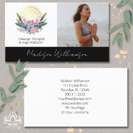 Cartão De Visita Dourada Foto Espiritual de Cristais Rosa Mandala