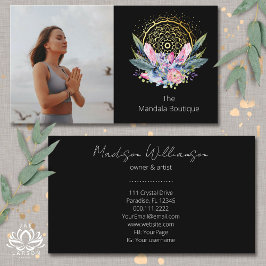 Cartão De Visita Dourada Foto Espiritual de Cristais Rosa Mandala