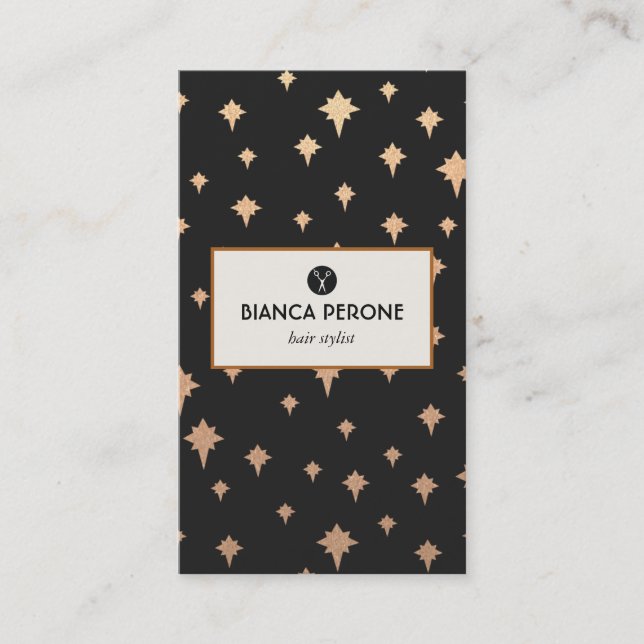 Cartão De Visita Dourada Giltter Stars Hair Stylist Salon Tesoura (Frente)