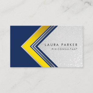 Cartão De Visita Dourada Glitter Azul Geométrica Moderna