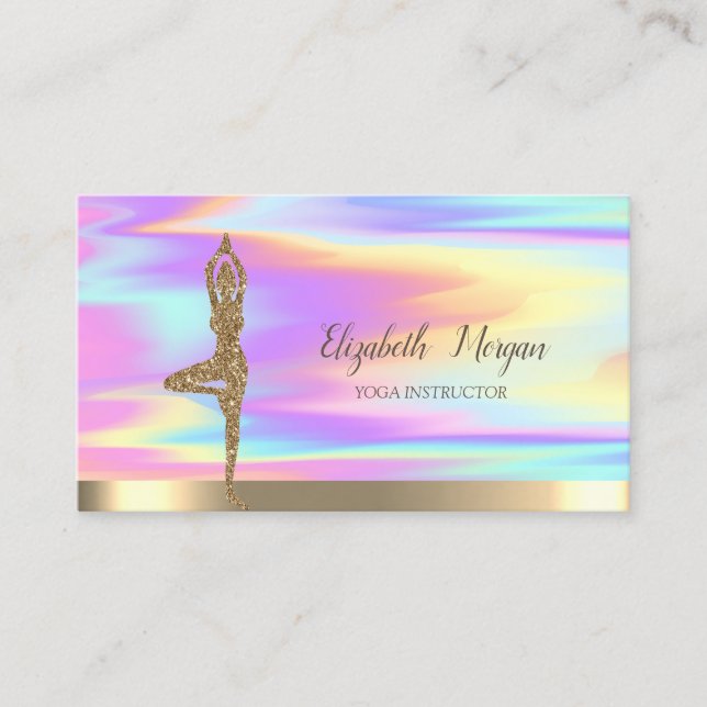 Cartão De Visita Dourada Glitter Girl Yoga Holographic (Frente)