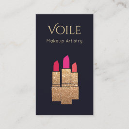 Cartão De Visita Dourada Glitter Lipstick Makeup Artista Salon