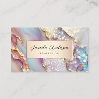 Cartão De Visita Dourada Glitter Texturas Opais Holográficas Código