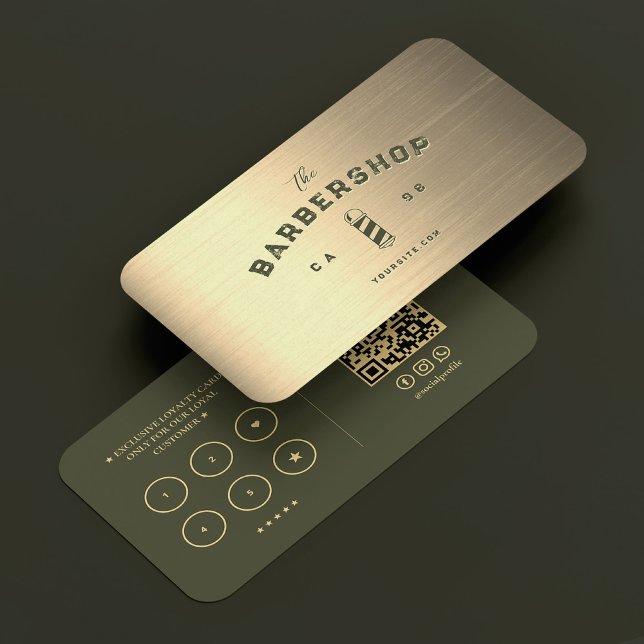 Cartão De Visita Dourada lealdade a barbeiros do Exército de Barber (Modern Barbershop Army Green Gold Barber Loyalty Business Card
)