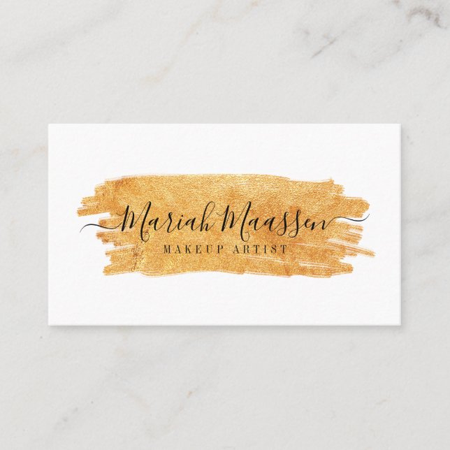 Cartão De Visita Dourada Makeup Brush Stoke da Bela Elegante e Glam (Frente)