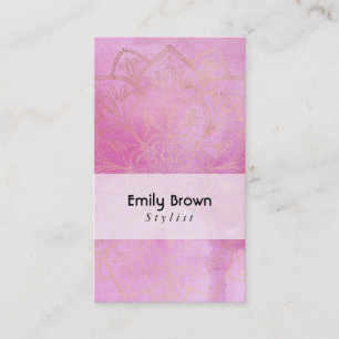 Cartão De Visita Dourada Mandala sobre a textura de cor-de-água ros