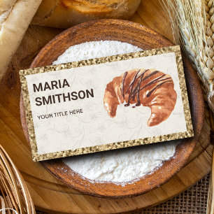 Cartão De Visita Dourada padaria croissante de chocolate