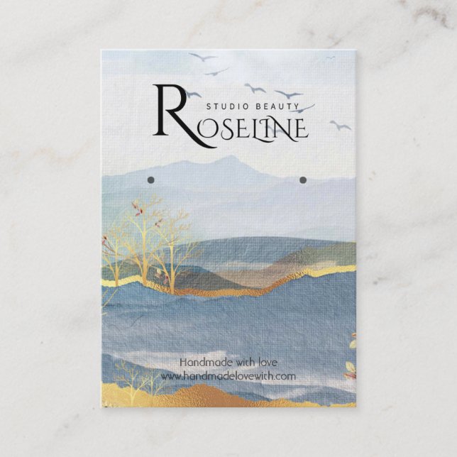 Cartão De Visita Dourada Paisagem Pintura Suave de joia (Frente)