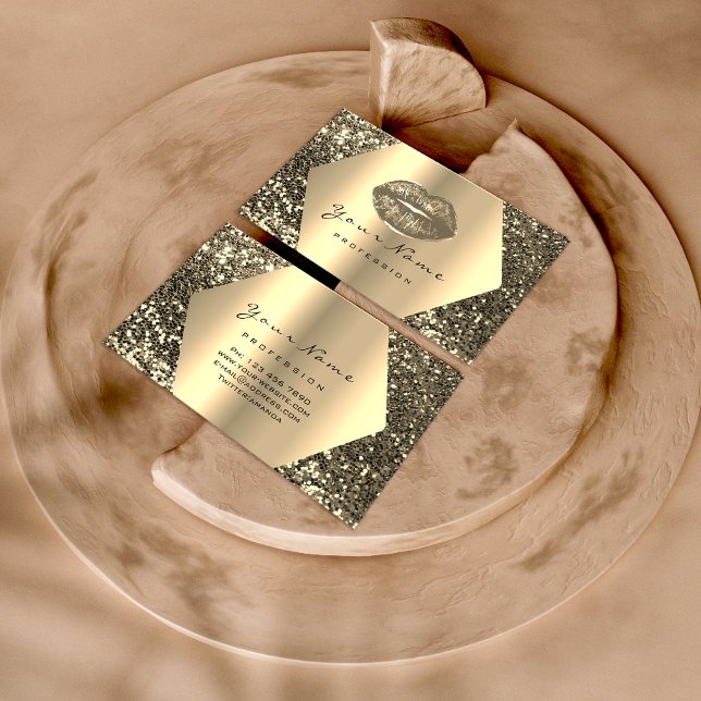 Cartão De Visita Dourada Sepia Glitter Makeup Artista Kiss Lábios E (Criador carregado)