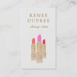 Cartão De Visita Dourada Sequin Lipstick Makeup Artista Beauty Salo