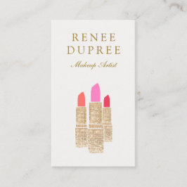 Cartão De Visita Dourada Sequin Lipstick Makeup Artista Beauty Salo