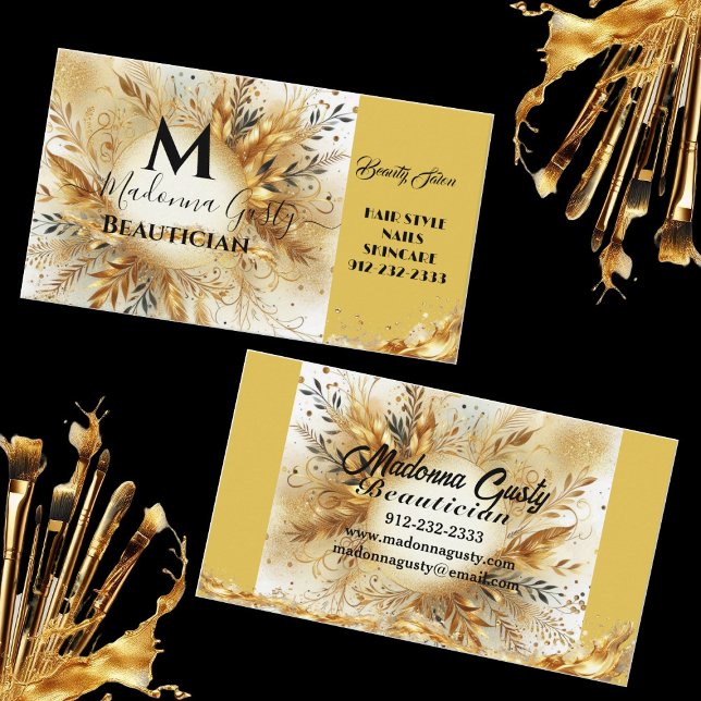 Cartão De Visita Dourada Sparkle Monograma Floral Beauty Profession (Gold Sparkle Monogram Floral Beauty Professional Business Card)