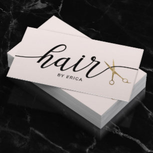 Cartão De Visita Dourada Tesoura Elegante Escamudo Cabelo de Tipogr