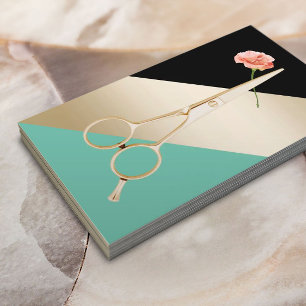 Cartão De Visita Dourada Tesoura Hair Stylist & Flor Modern Strips