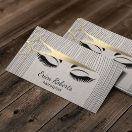 Cartão De Visita Dourada Tesoura Hair Stylist & Girl Salon Linen