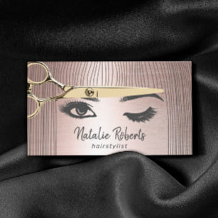 Cartão De Visita Dourada Tesoura Hair Stylist & Girl Salon Rosa Dou