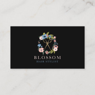 Cartão De Visita Dourada tesoura Logotipo de coroa floral Hair Styl