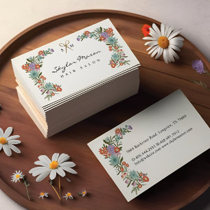 Cartão De Visita Dourada Tesoura Penteado Floral Penteado Estilhado