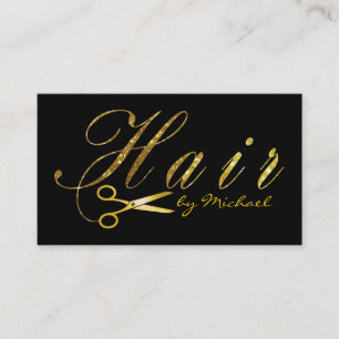 Cartão De Visita Dourada Tesoura Script Hair Stylist Salon #4