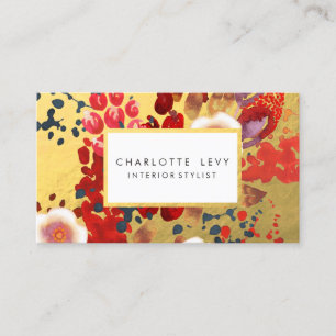Cartão De Visita Dourada Watercolor Abstrato Floral Art Stylist