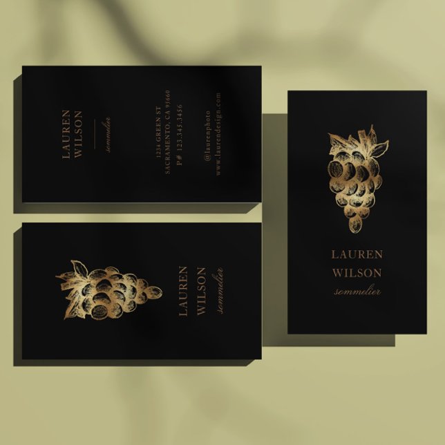 Cartão De Visita Dourada Winery Winemaker Sommelier Elegante (Criador carregado)