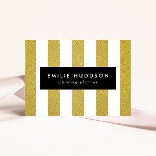 Cartão De Visita Douradas faixas, tiras brancas, padrão riscado