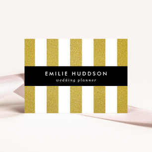 Cartão De Visita Douradas faixas, tiras brancas, padrão riscado