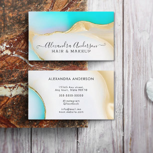 Cartão De Visita Dourado Agate Marble, Azul, Luxo, Azul