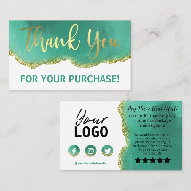 Cartão De Visita Dourado Agate Teórico Obrigado Comprar (Frente/Verso)