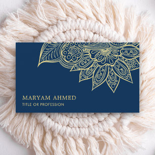 Cartão De Visita Dourado Azul Henna Mehndi Islâmico