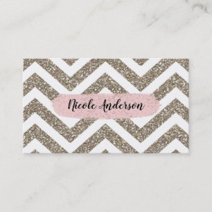 Cartão De Visita Dourado Branco Chevron Rosa Brilho Moderno Pincel