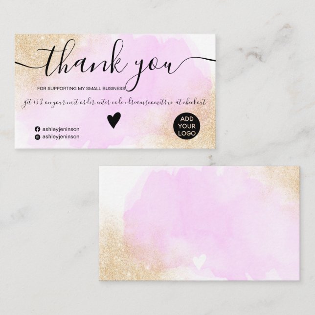 Cartão De Visita Dourado brilho púrpura pincelada obrigado (Frente/Verso)