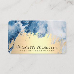 Cartão De Visita Dourado Bruto   Fundo Azul Marble