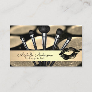 Cartão De Visita Dourado Bruto Makeup Brushes Beijo
