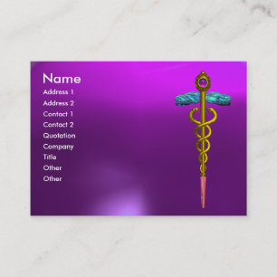 Cartão De Visita DOURADO CADUÊS;MÉDICO,SERVIÇO MÉDICO Bright Purple