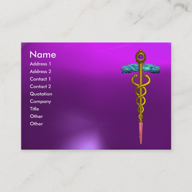 Cartão De Visita DOURADO CADUÊS;MÉDICO,SERVIÇO MÉDICO Bright Purple (Frente)