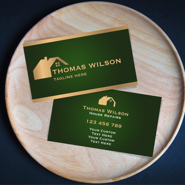 Cartão De Visita Dourado Carpinteiro de Homem de Construção Moderno (Criador carregado)