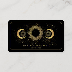 Cartão De Visita Dourado Celestial Sol Preto Lua 