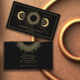 Cartão De Visita Dourado Celestial Sol Preto Lua 