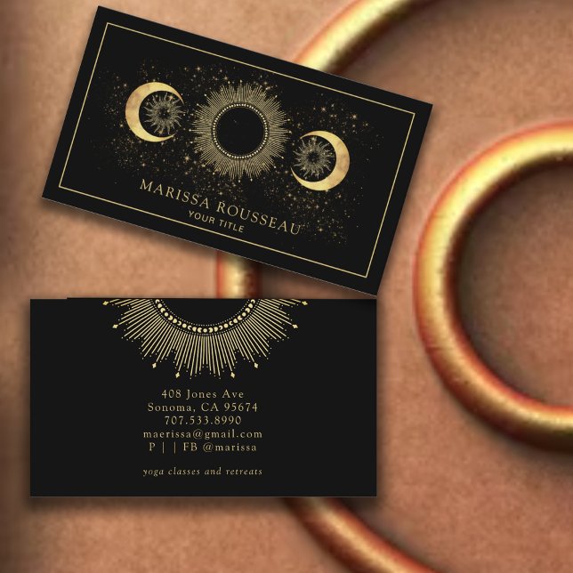 Cartão De Visita Dourado Celestial Sol Preto Lua  (Criador carregado)