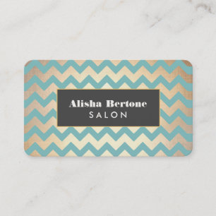 Cartão De Visita Dourado Chevron Pattern Salon & Spa Teal