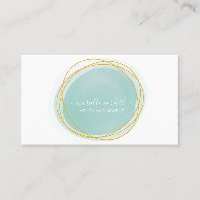 Cartão De Visita Dourado Círculo de Aquarela Monograma Texto Branco (Frente)