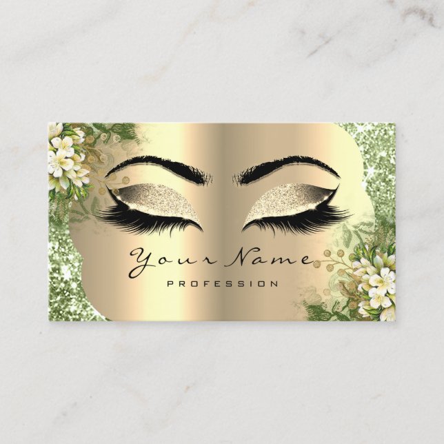 Cartão De Visita Dourado Damask Makeup Artist Lashes Floral Greener (Frente)